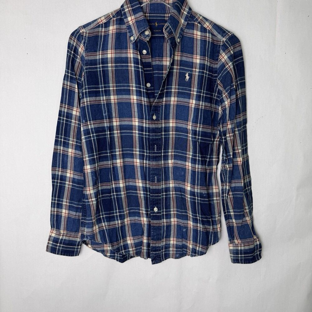 Ralph Lauren Long Sleeve Blue Plaid Button Up Shirt 100% Cotton Men’s Small